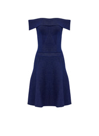 Ribbed flared dress in wool - Royal Blue