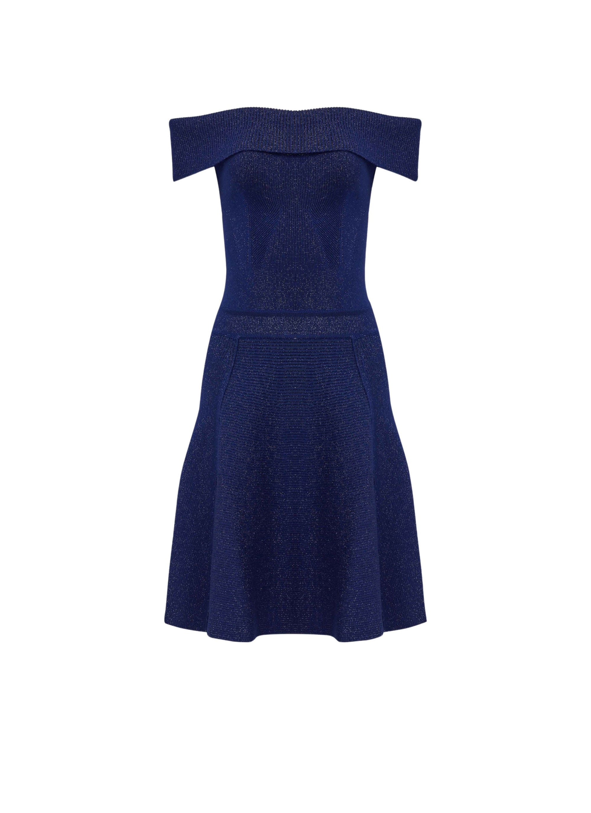 Ribbed flared dress in wool - Royal Blue