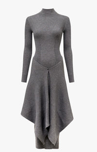 Multi-waisted straight dress in cashmere and silk - Heather grey