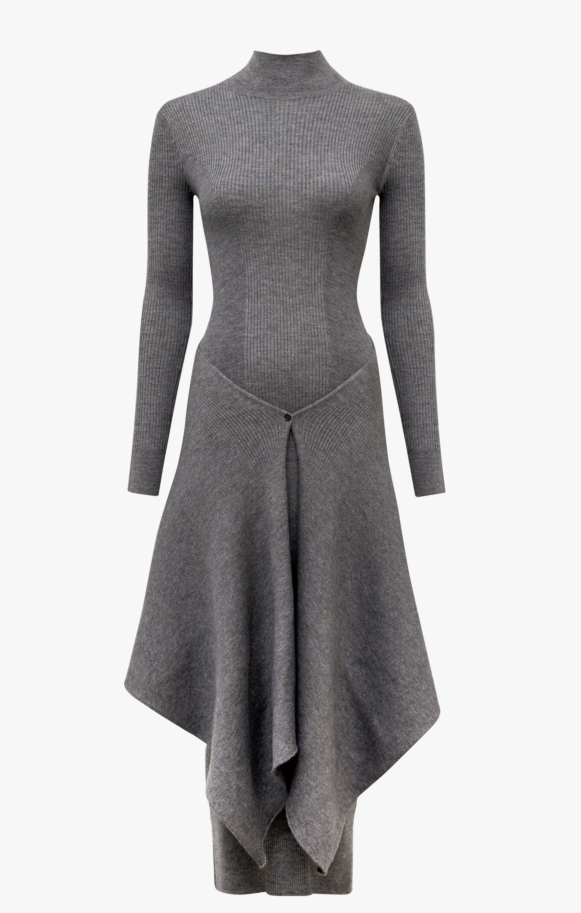 Multi-waisted straight dress in cashmere and silk - Heather grey
