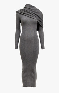 Multi-waisted straight dress in cashmere and silk - Heather grey