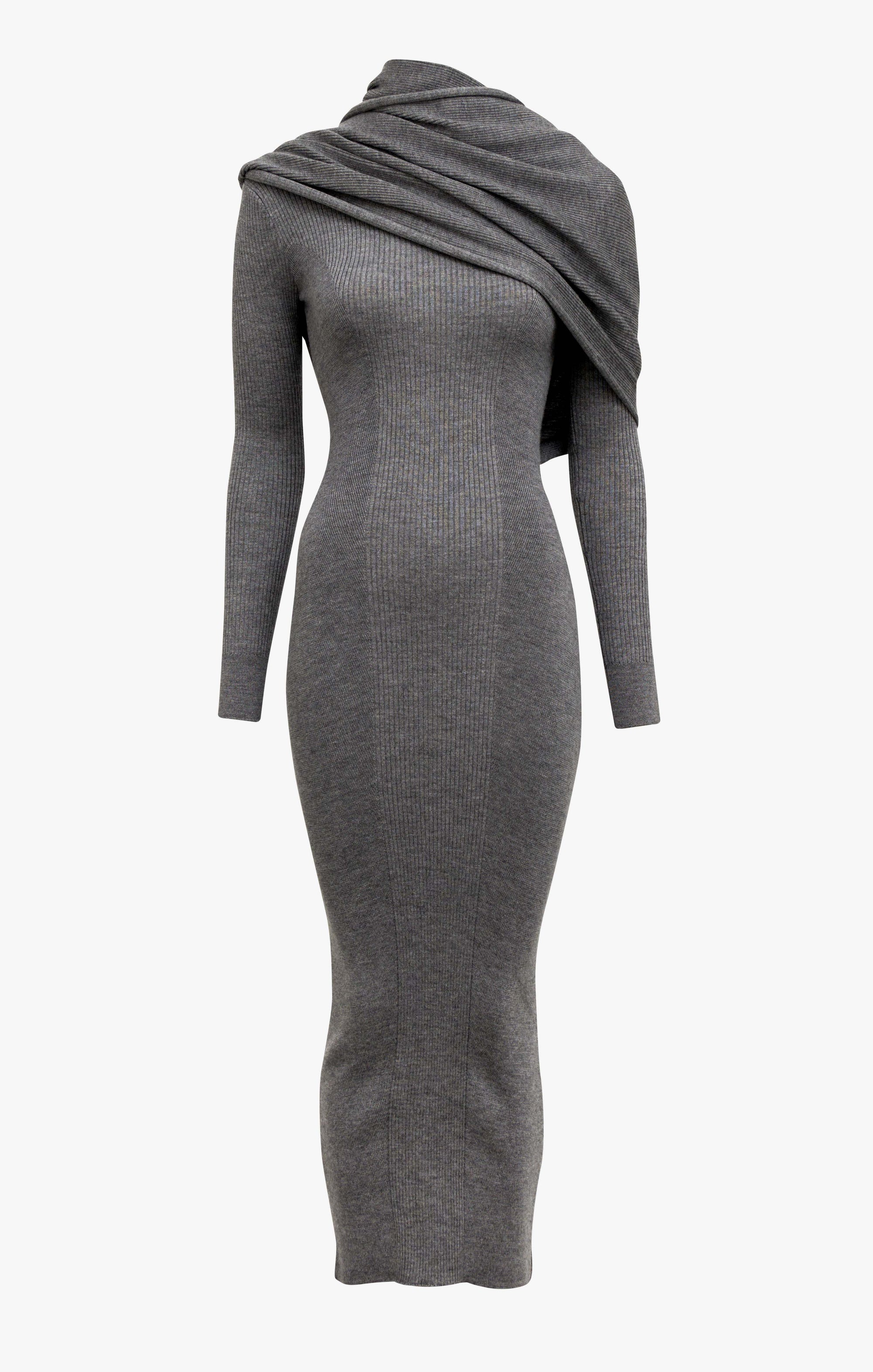 Multi-waisted straight dress in cashmere and silk - Heather grey