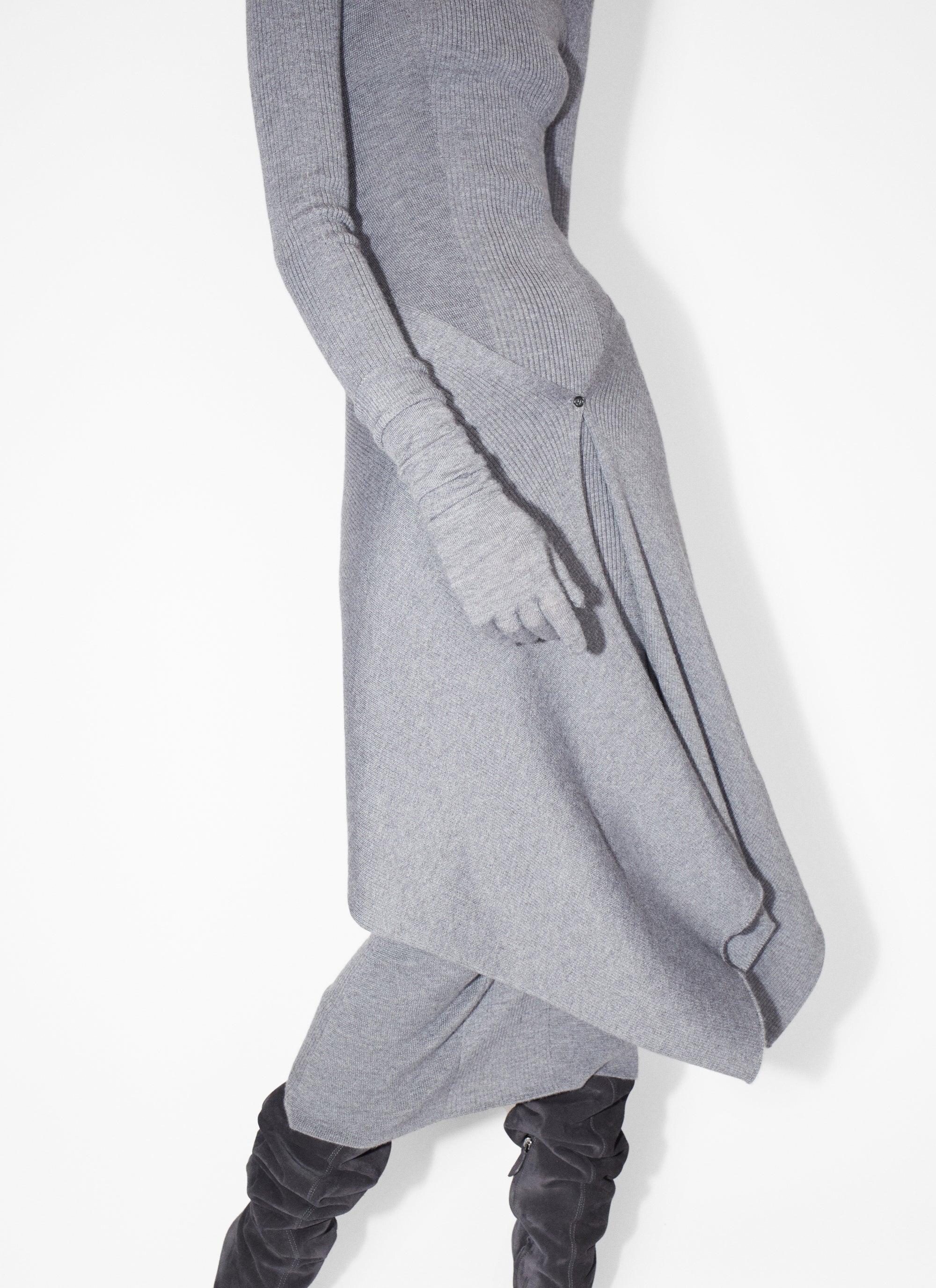 Multi-waisted straight dress in cashmere and silk - Heather grey