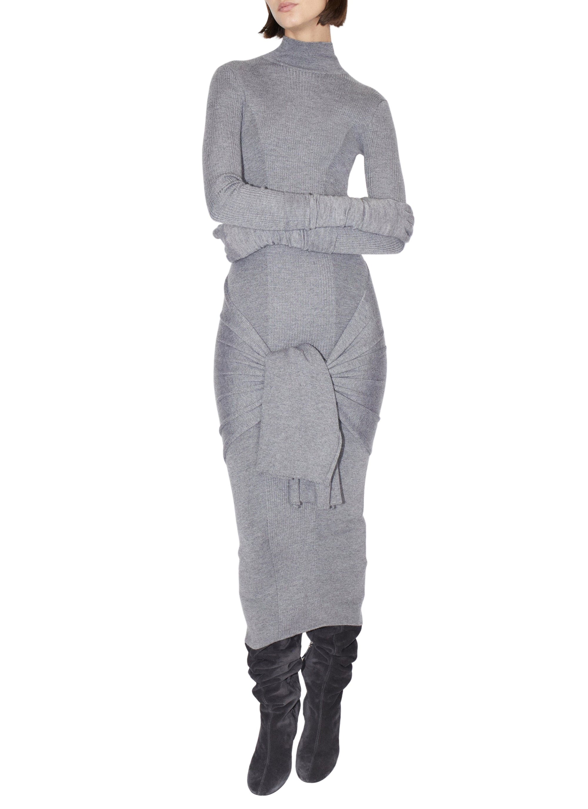 Multi-waisted straight dress in cashmere and silk - Heather grey