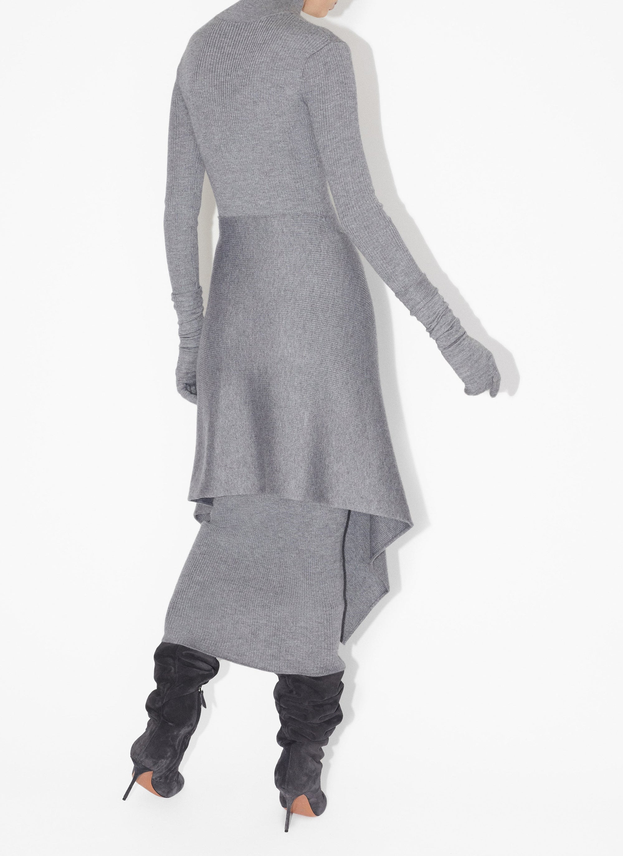 Multi-waisted straight dress in cashmere and silk - Heather grey