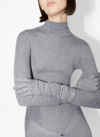 Multi-waisted straight dress in cashmere and silk - Heather grey