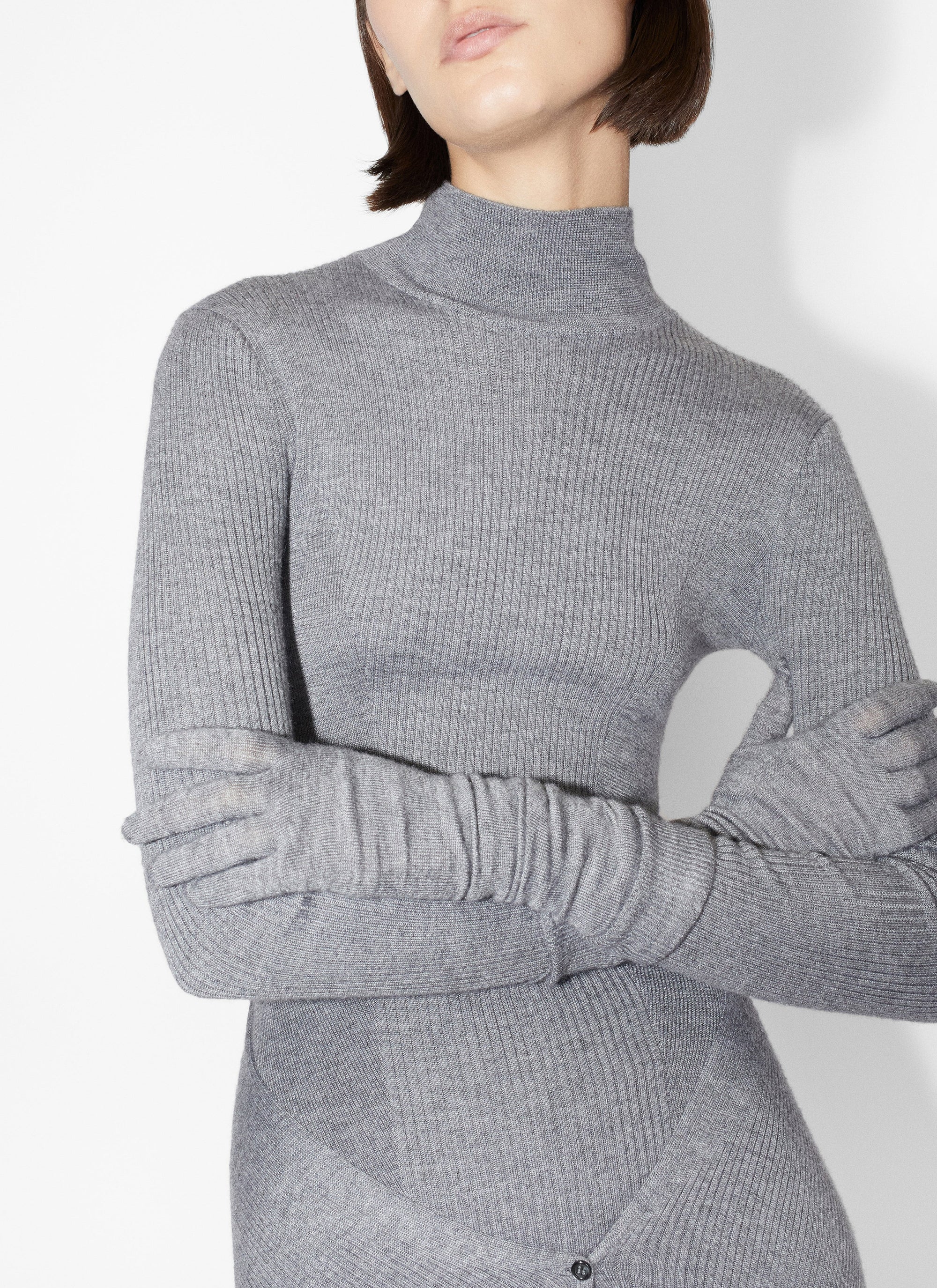 Multi-waisted straight dress in cashmere and silk - Heather grey