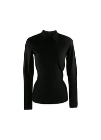 Pull à manches longues cintré en laine - Noir intense