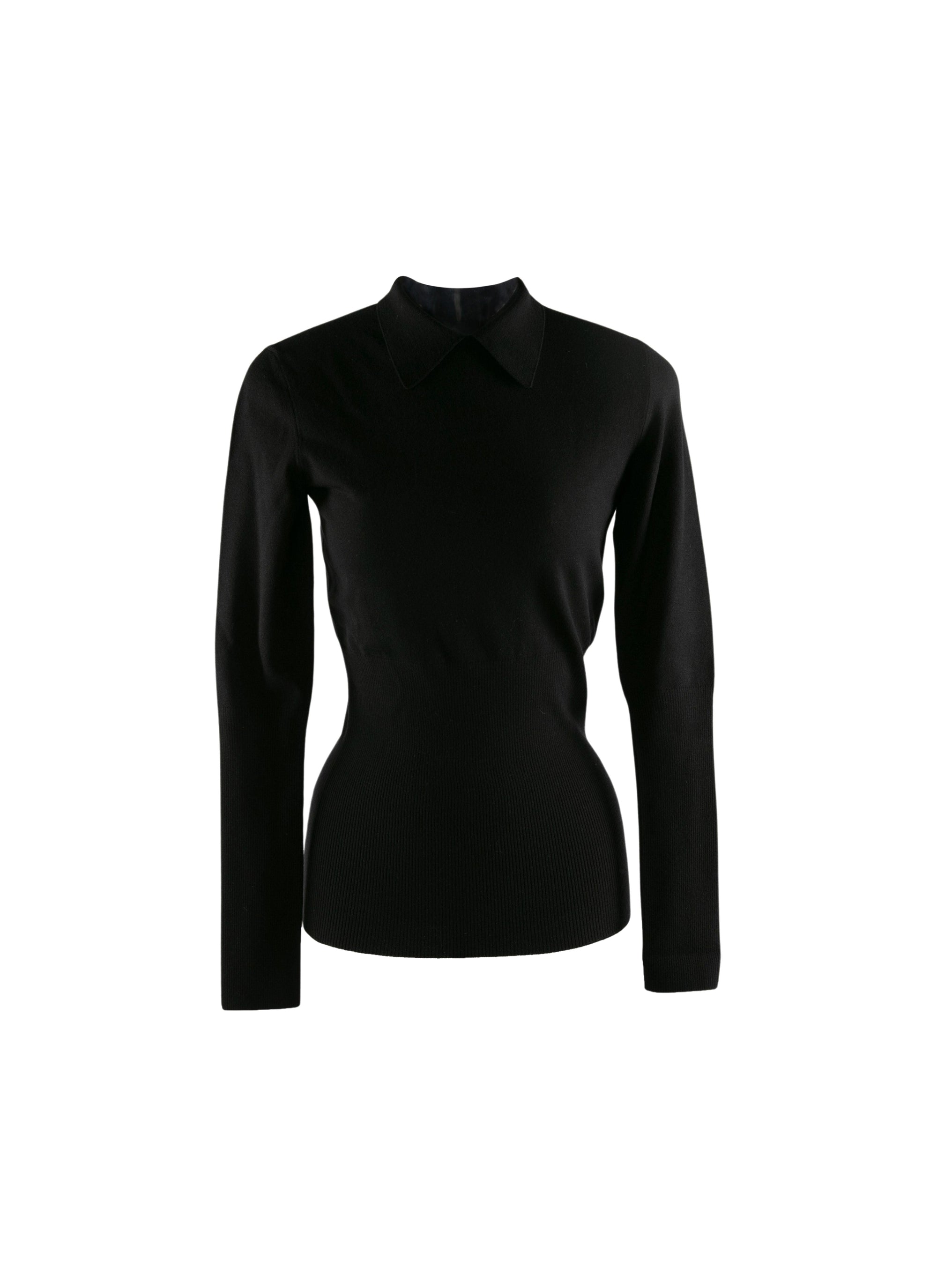 Pull à manches longues cintré en laine - Noir intense