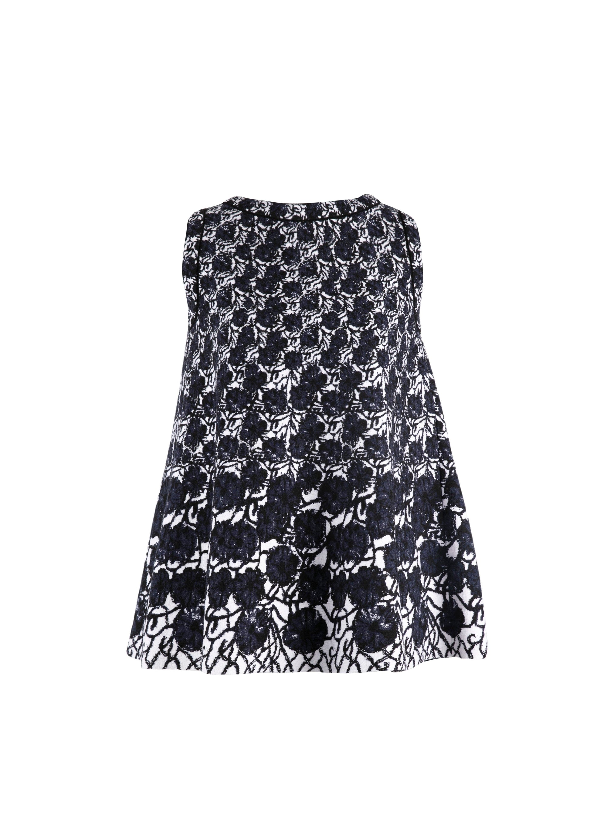 Wool Plumeria sleeveless tunic - Blue & Black