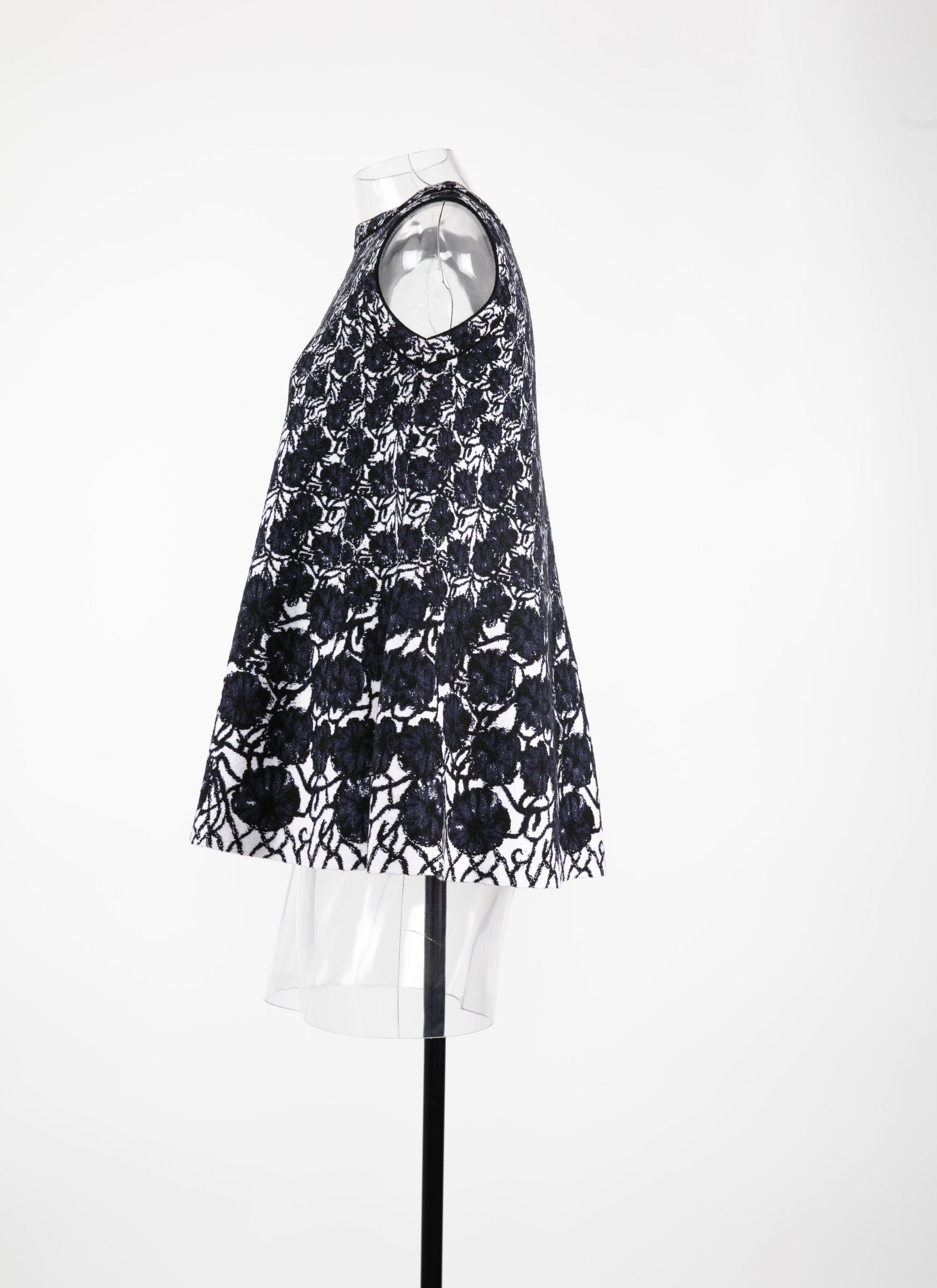 Wool Plumeria sleeveless tunic - Blue & Black