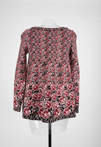 Wool jacquard flared tunic - Red & Nude