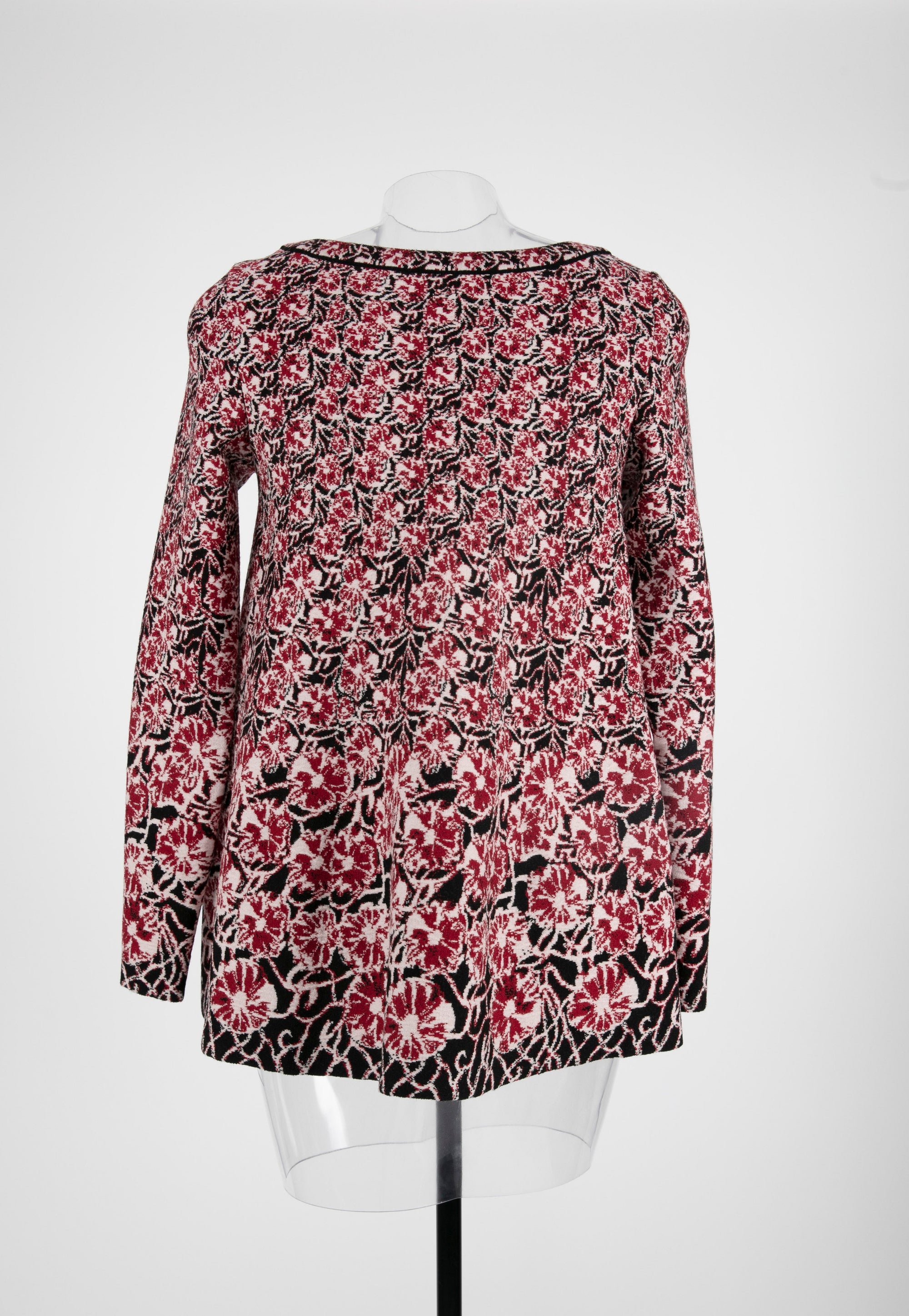 Wool jacquard flared tunic - Red & Nude
