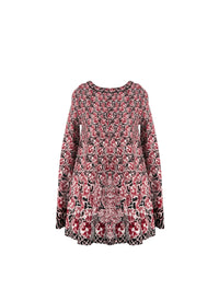 Wool jacquard flared tunic - Red & Nude