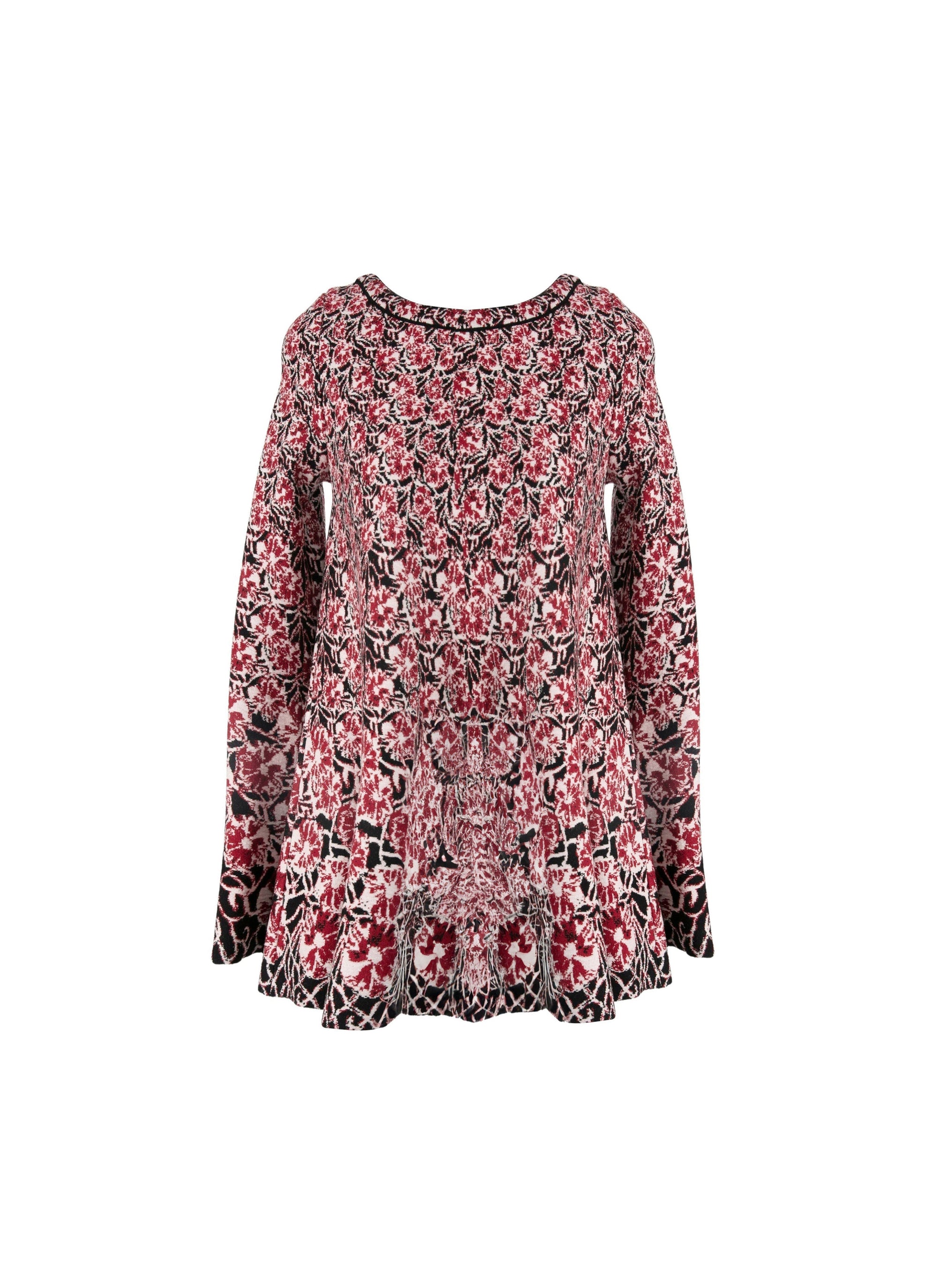 Pull long évasée en jacquard de laine - Rouge & Nude