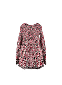 Tunique évasée en jacquard de laine - Rouge & Nude