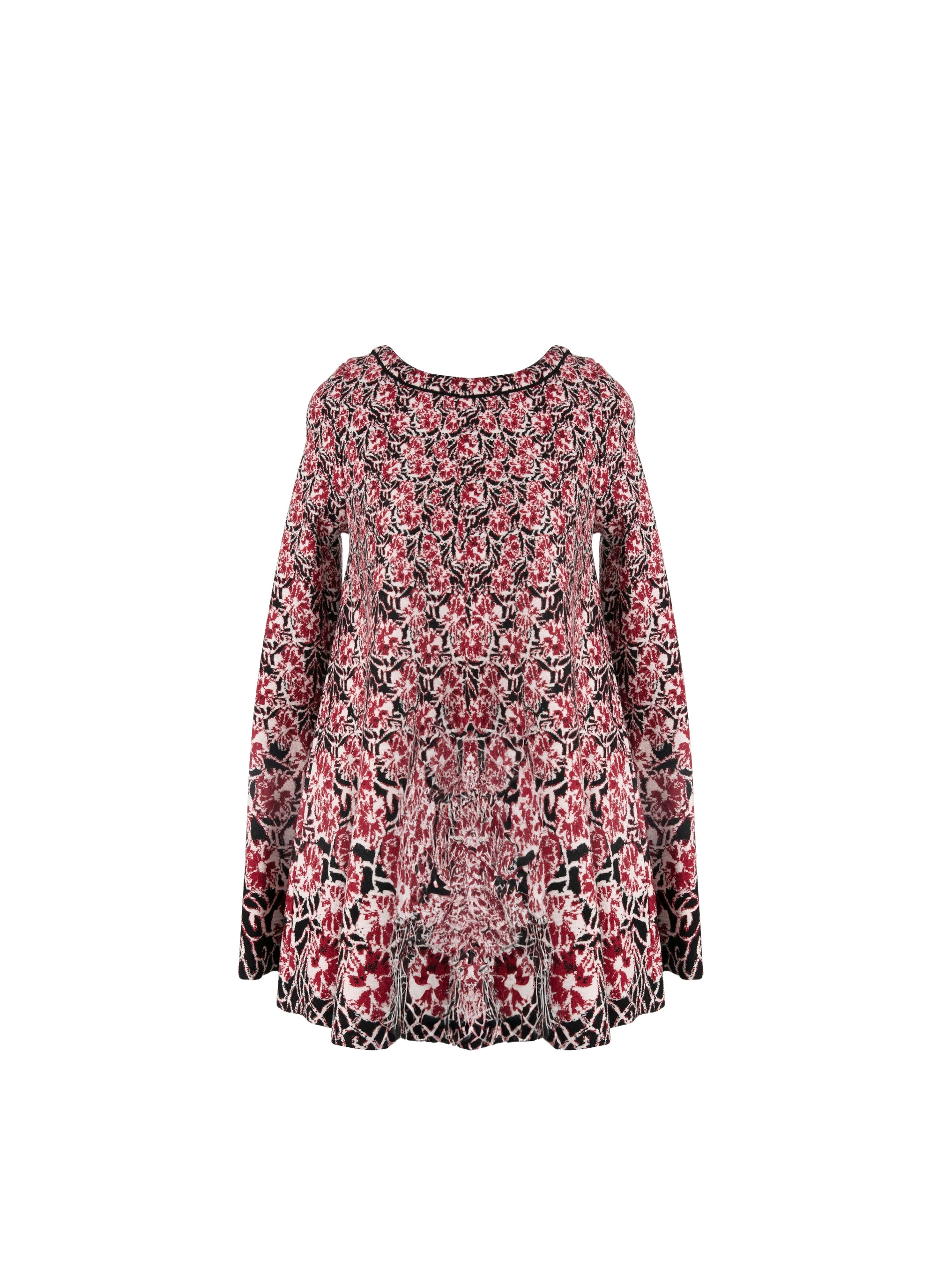 Tunique évasée en jacquard de laine - Rouge & Nude