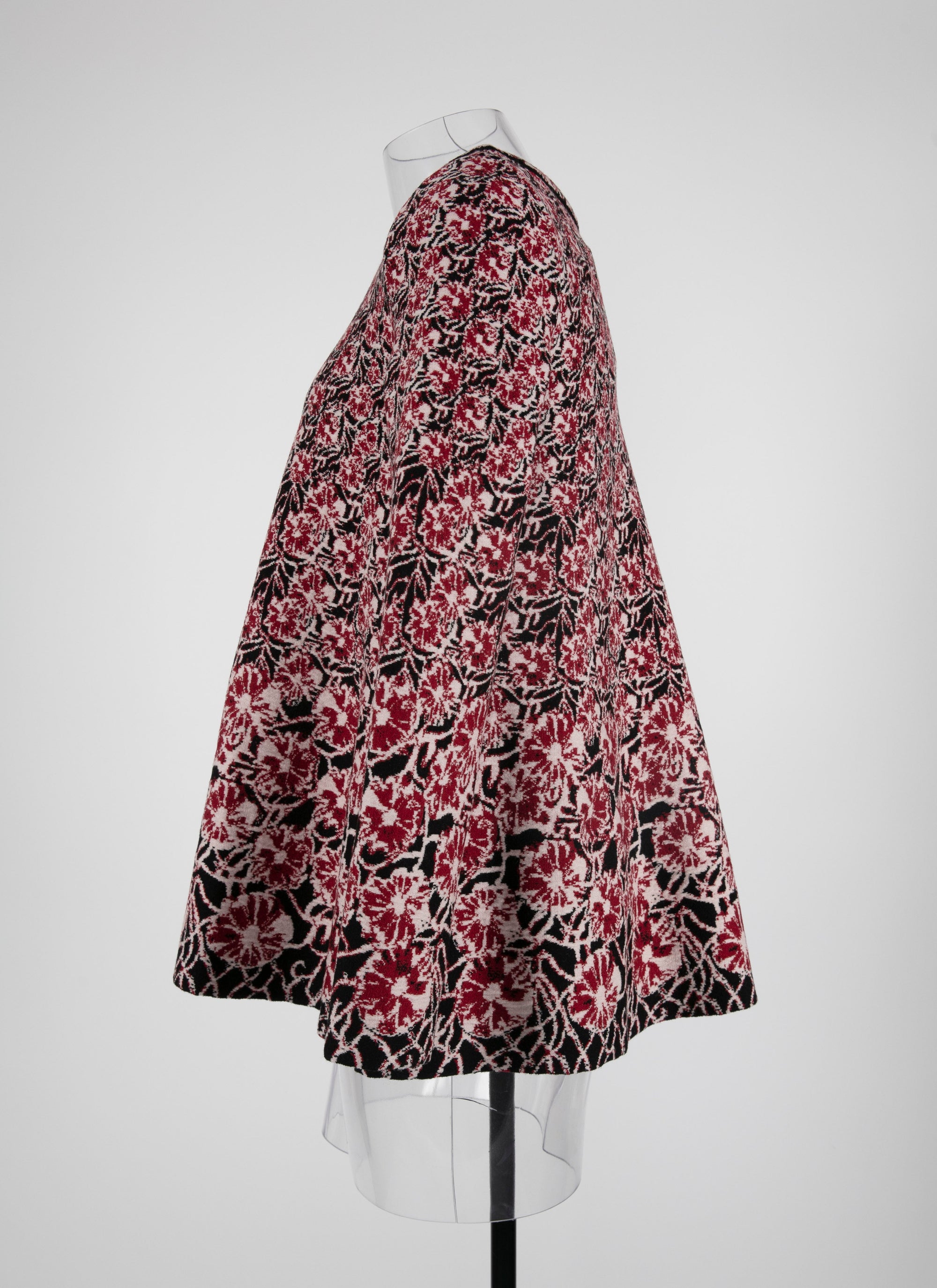 Wool jacquard flared tunic - Red & Nude