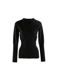 Long-sleeved slim-fit wool v-neck jumper - Black intense