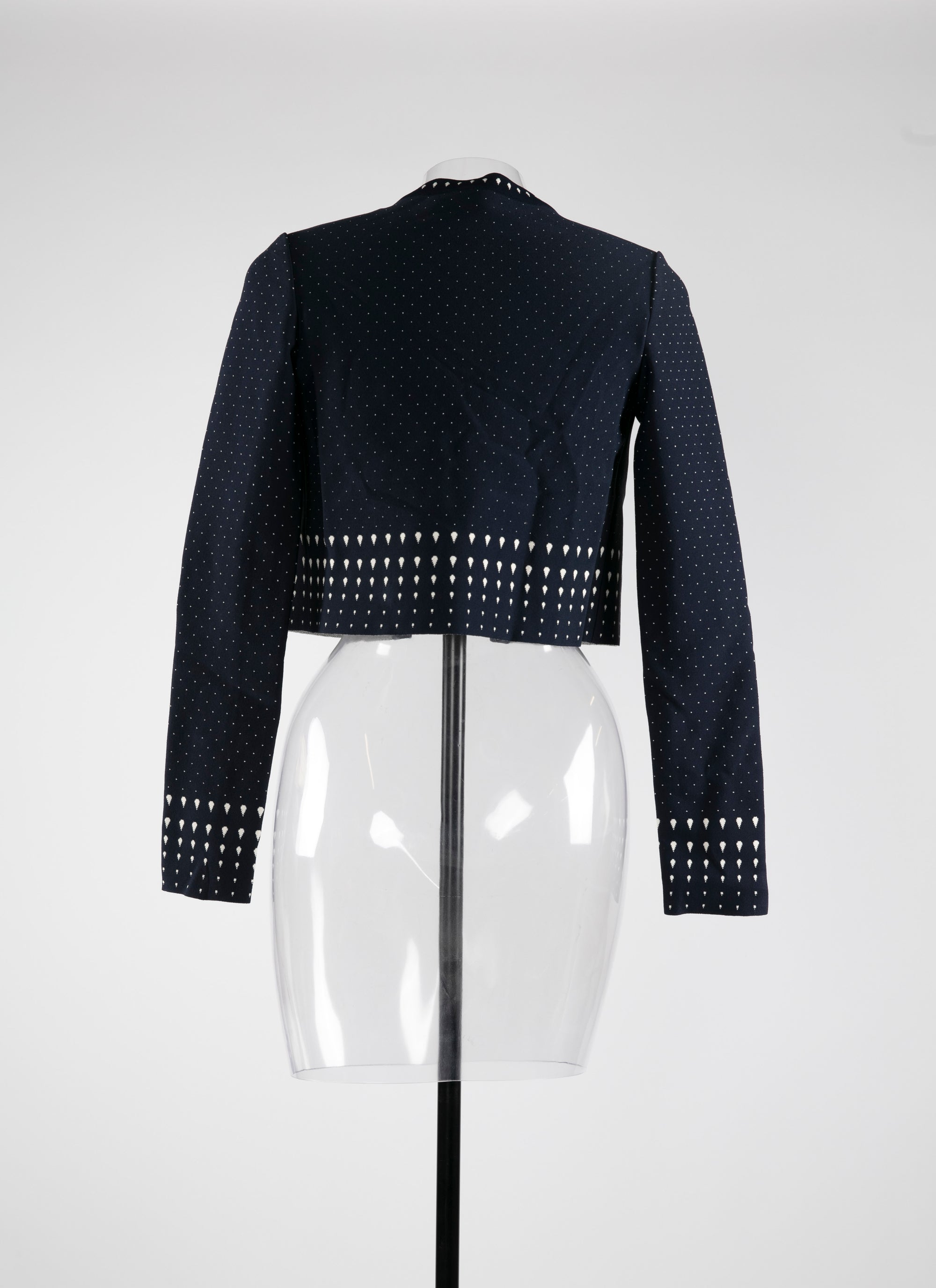 Cardigan court manches longues à motif pois - Bleu & Blanc