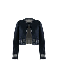 Cardigan court manches longues à motif pois - Bleu & Blanc