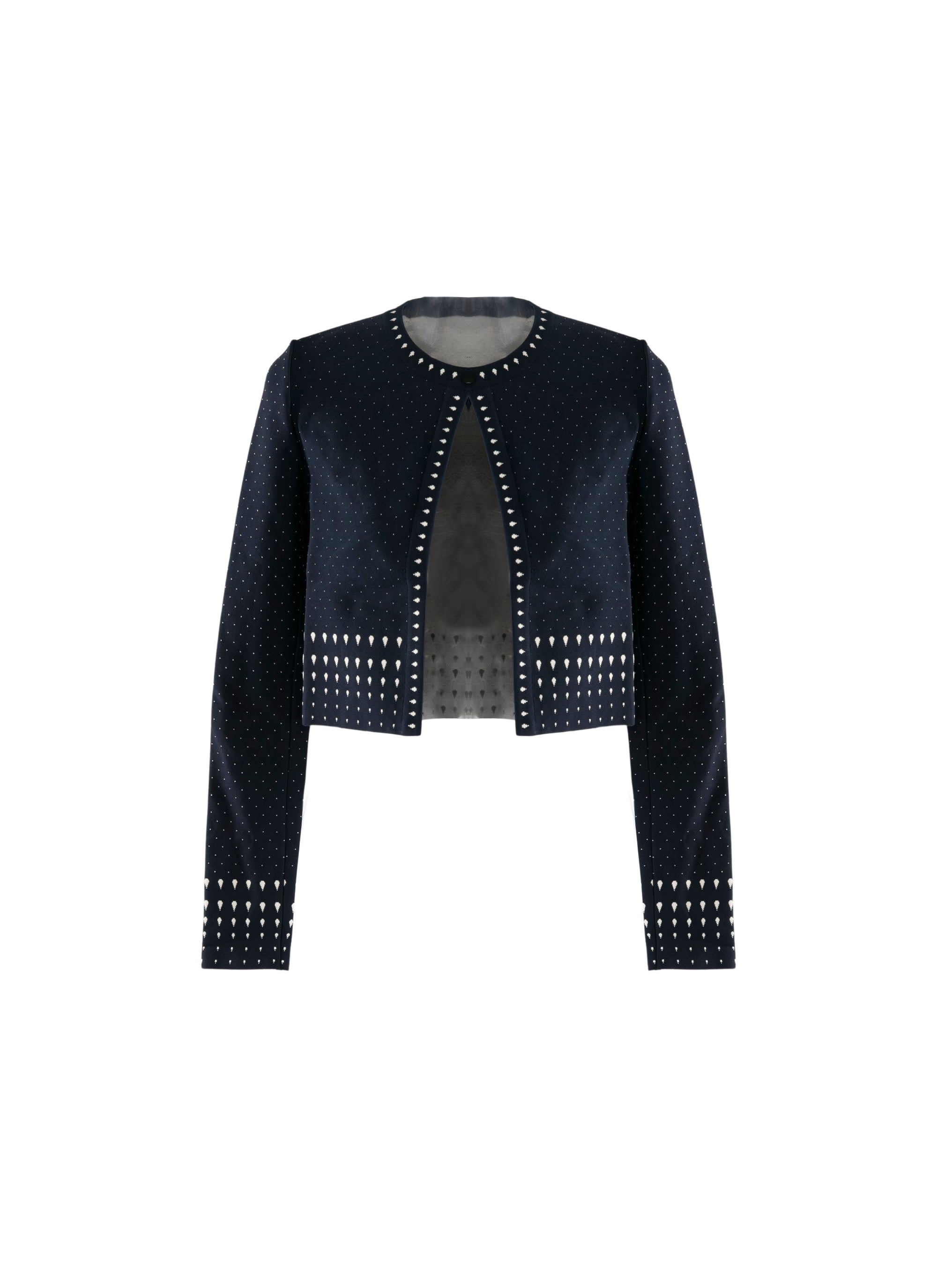 Cardigan court manches longues à motif pois - Bleu & Blanc