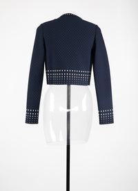 Cardigan court manches longues à motif pois - Bleu & Blanc