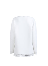 Pull coupe droite manches longues à motif vienne - Blanc