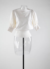Pull manches courtes en laine en laine - Blanc Nacre