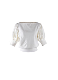 Pull manches courtes en laine en laine - Blanc Nacre