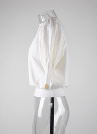 Pull manches courtes en laine en laine - Blanc Nacre