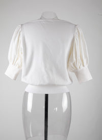Pull manches courtes en laine en laine - Blanc Nacre