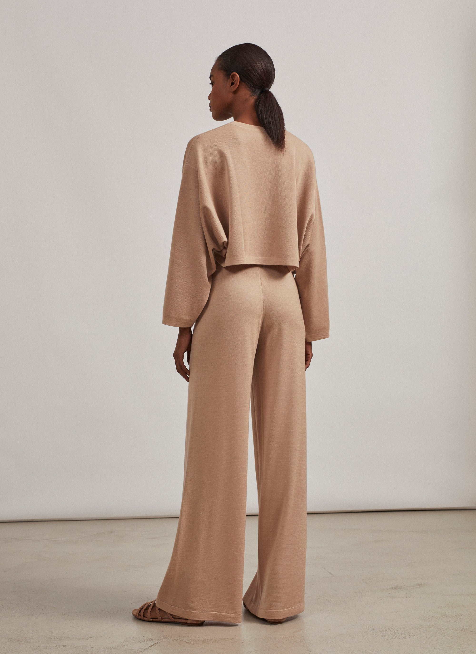 Pull large en maille en cachemire et soie - Sable