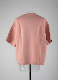 Oversized short-sleeved knitted jumper - Flesh Pink