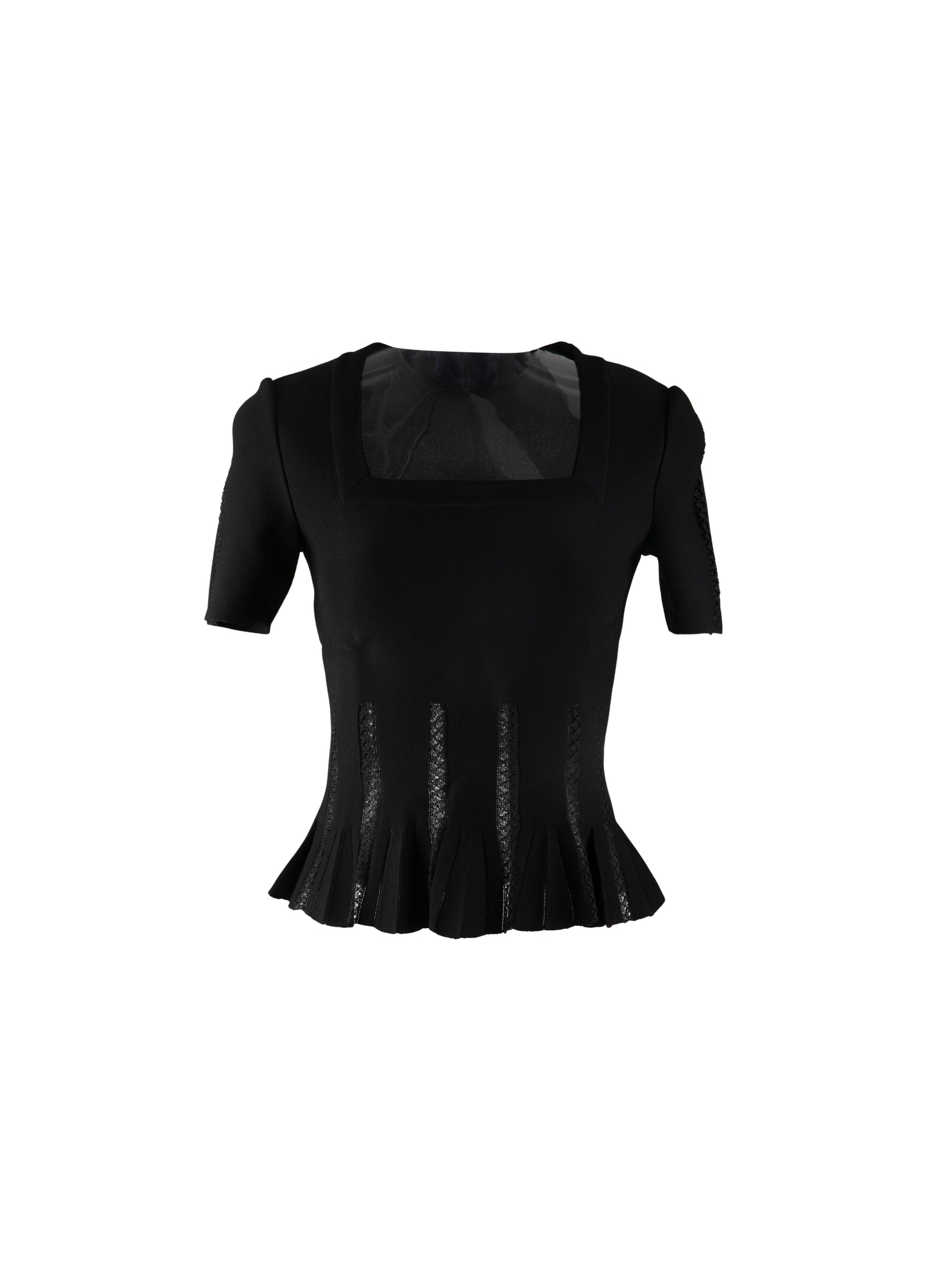 Pull péplum col carré à manches courtes - Noir