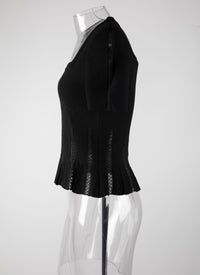 Pull péplum col carré à manches courtes - Noir