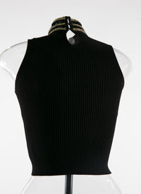 Pull sans manches col roulé - Noir & Or