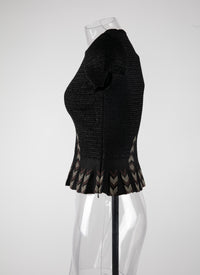 Pull péplum à manches courtes - Noir & Or