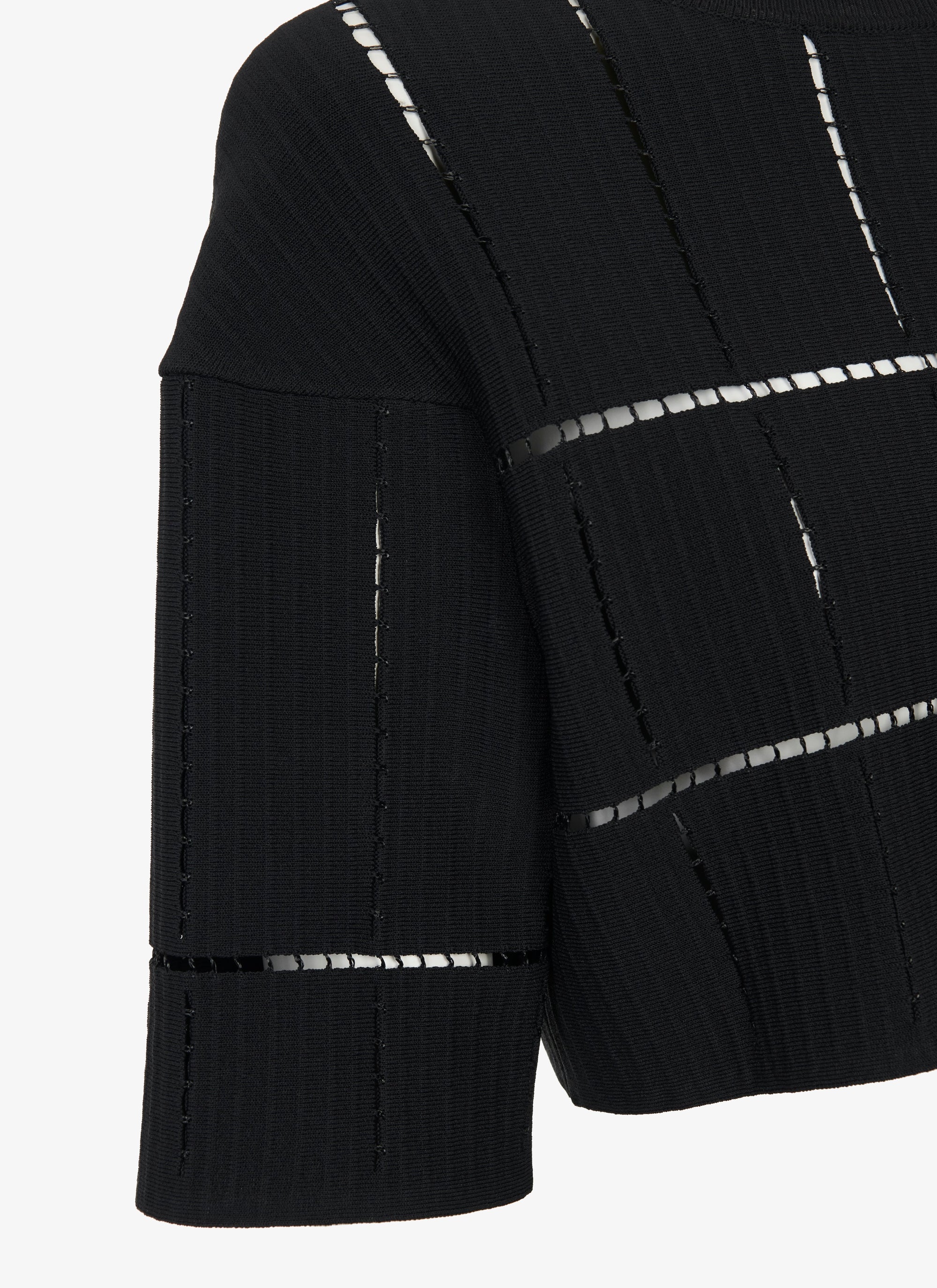 Short-sleeved knit and raffia jumper - Black intense