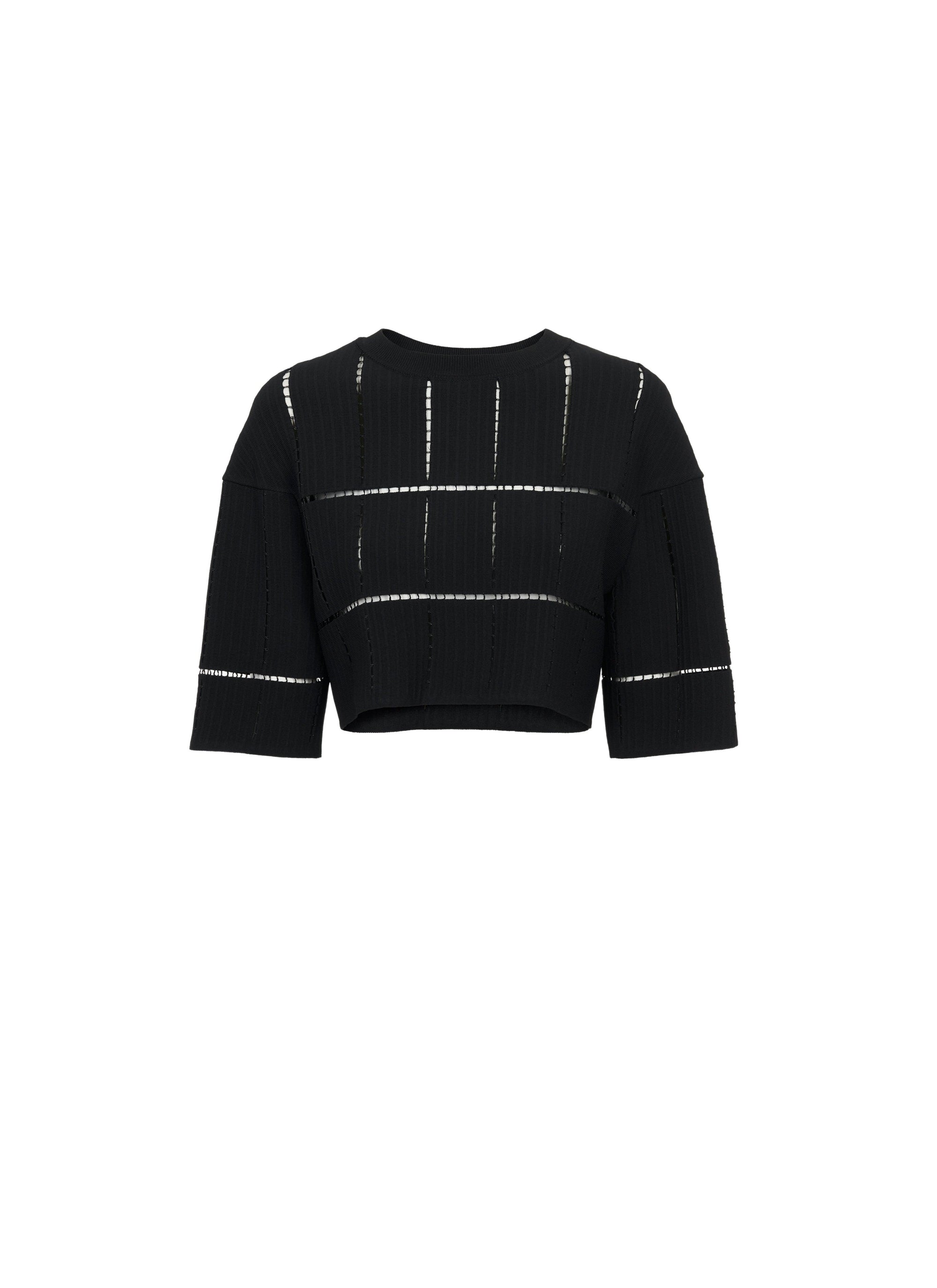 Short-sleeved knit and raffia jumper - Black intense