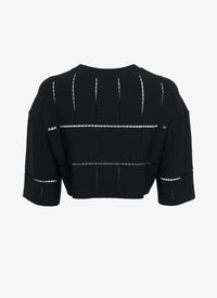Short-sleeved knit and raffia jumper - Black intense