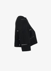 Short-sleeved knit and raffia jumper - Black intense
