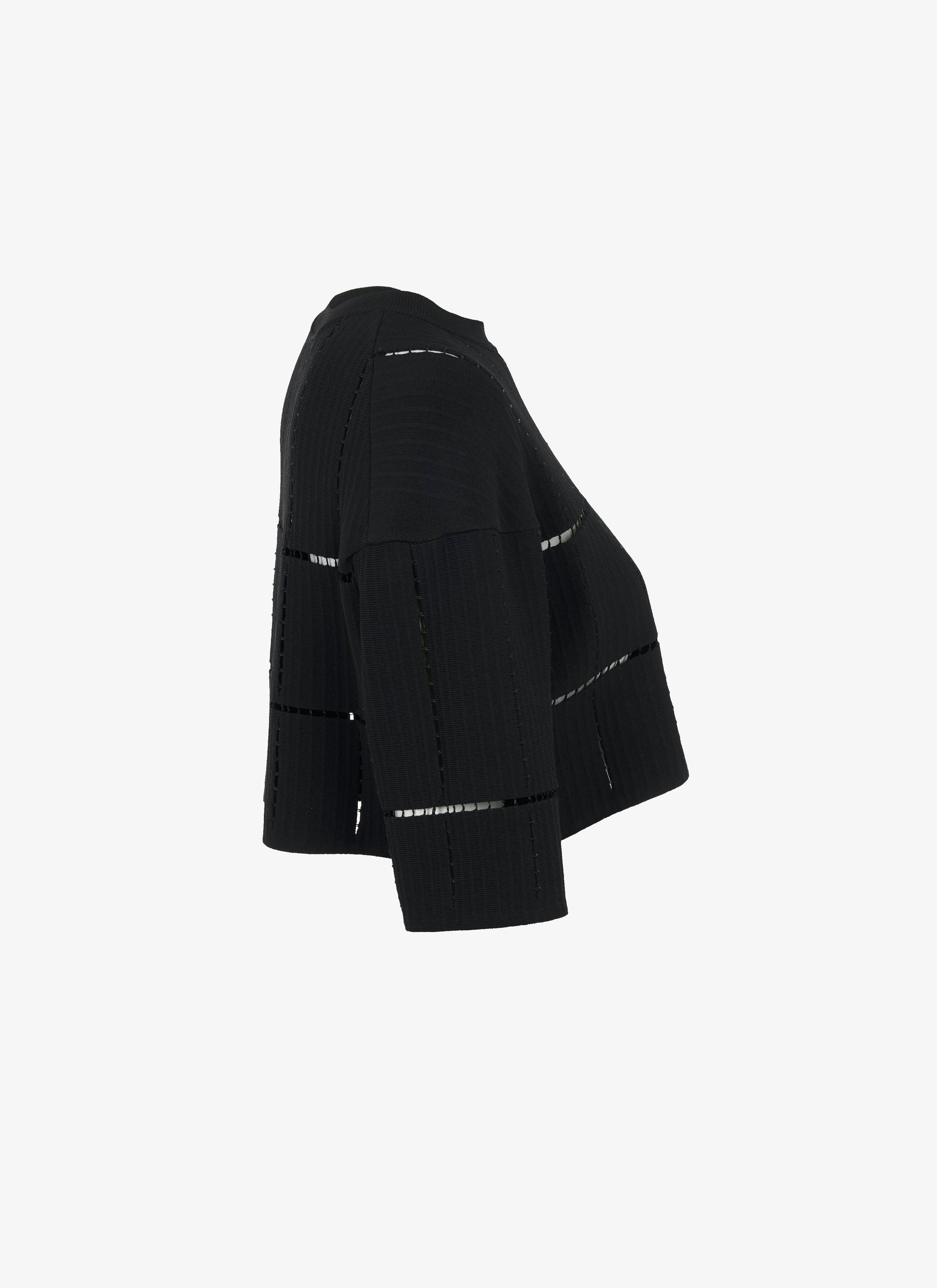 Short-sleeved knit and raffia jumper - Black intense