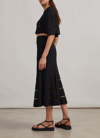 Short-sleeved knit and raffia jumper - Black intense