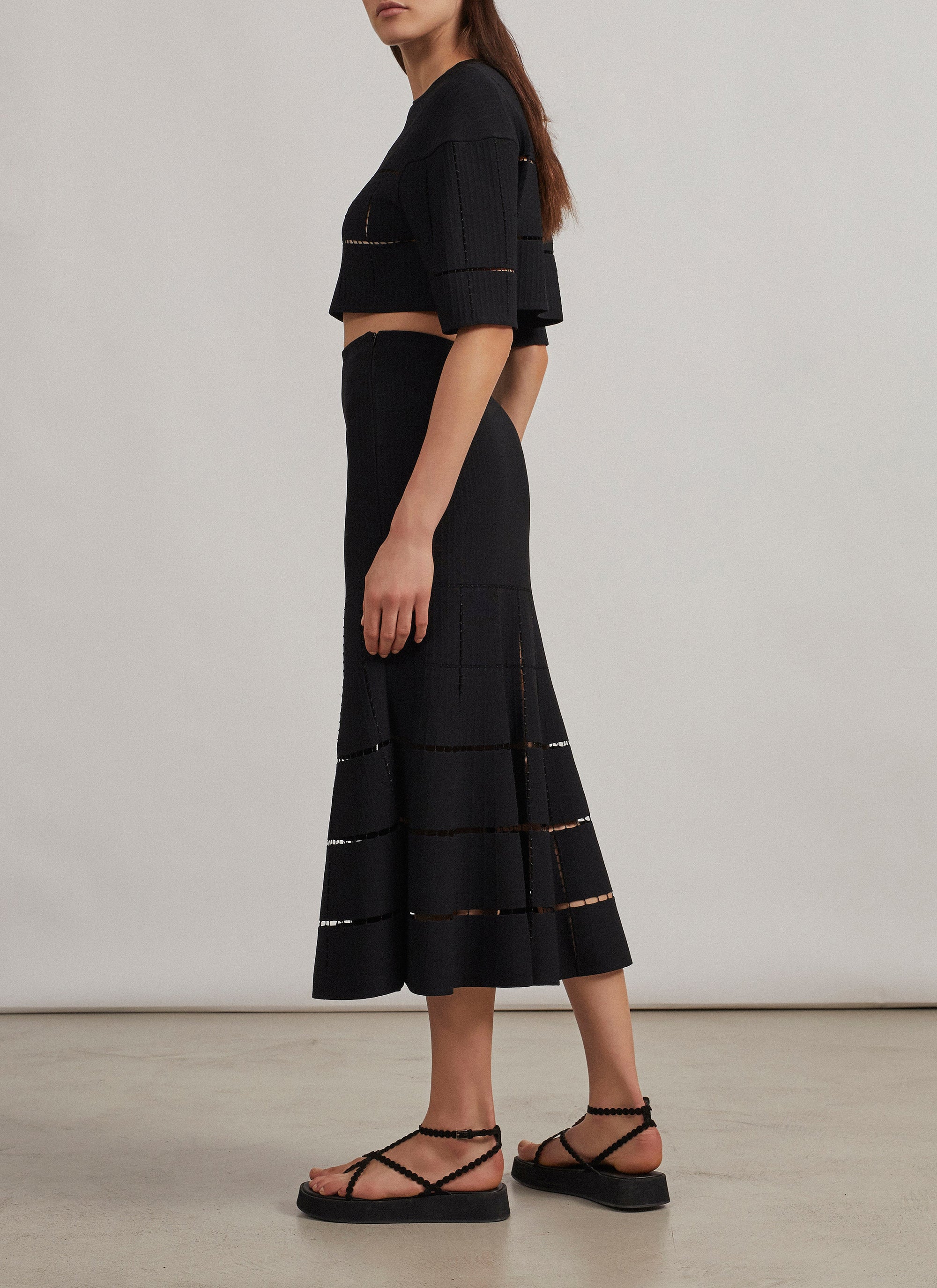 Short-sleeved knit and raffia jumper - Black intense