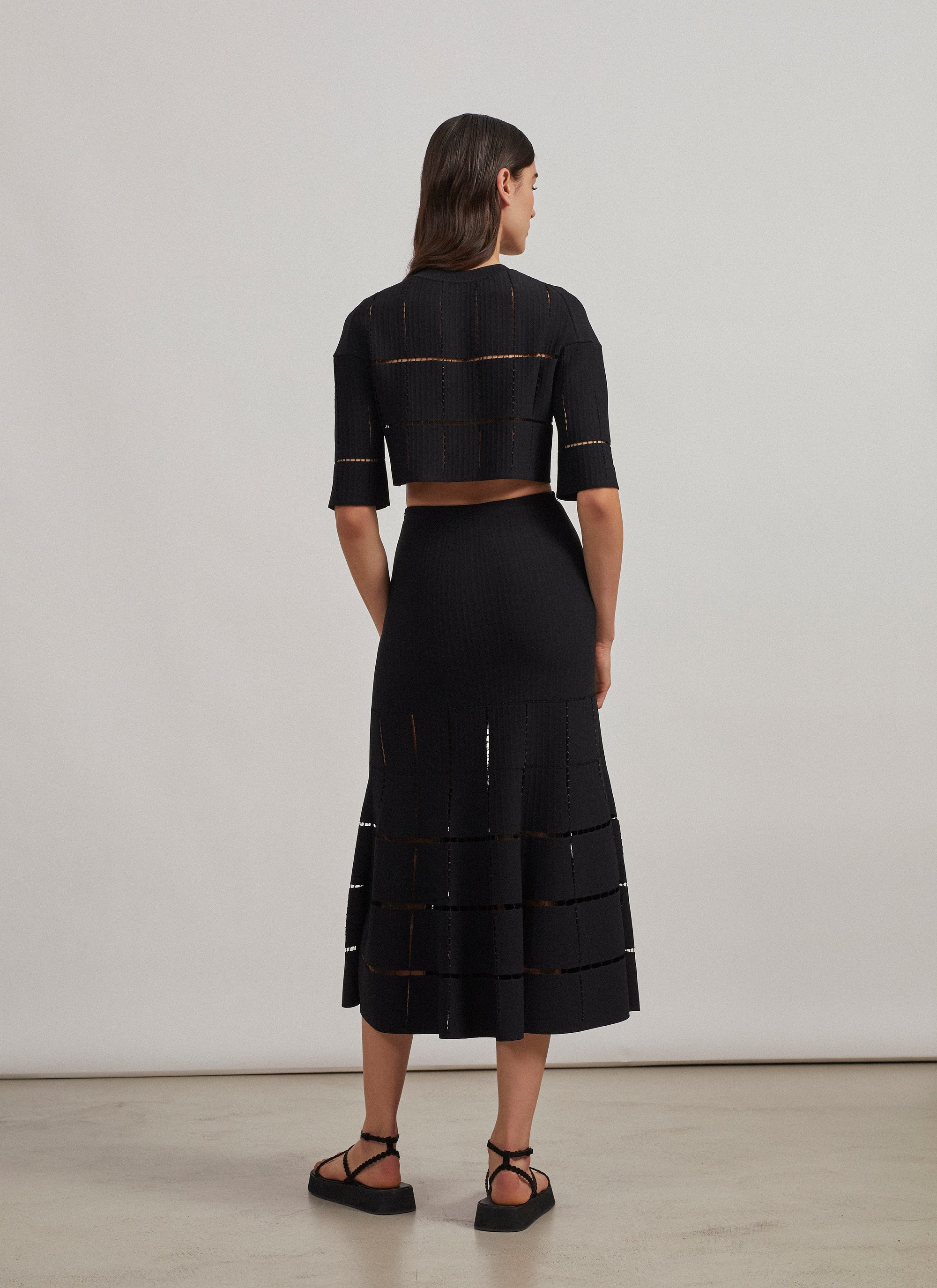 Short-sleeved knit and raffia jumper - Black intense