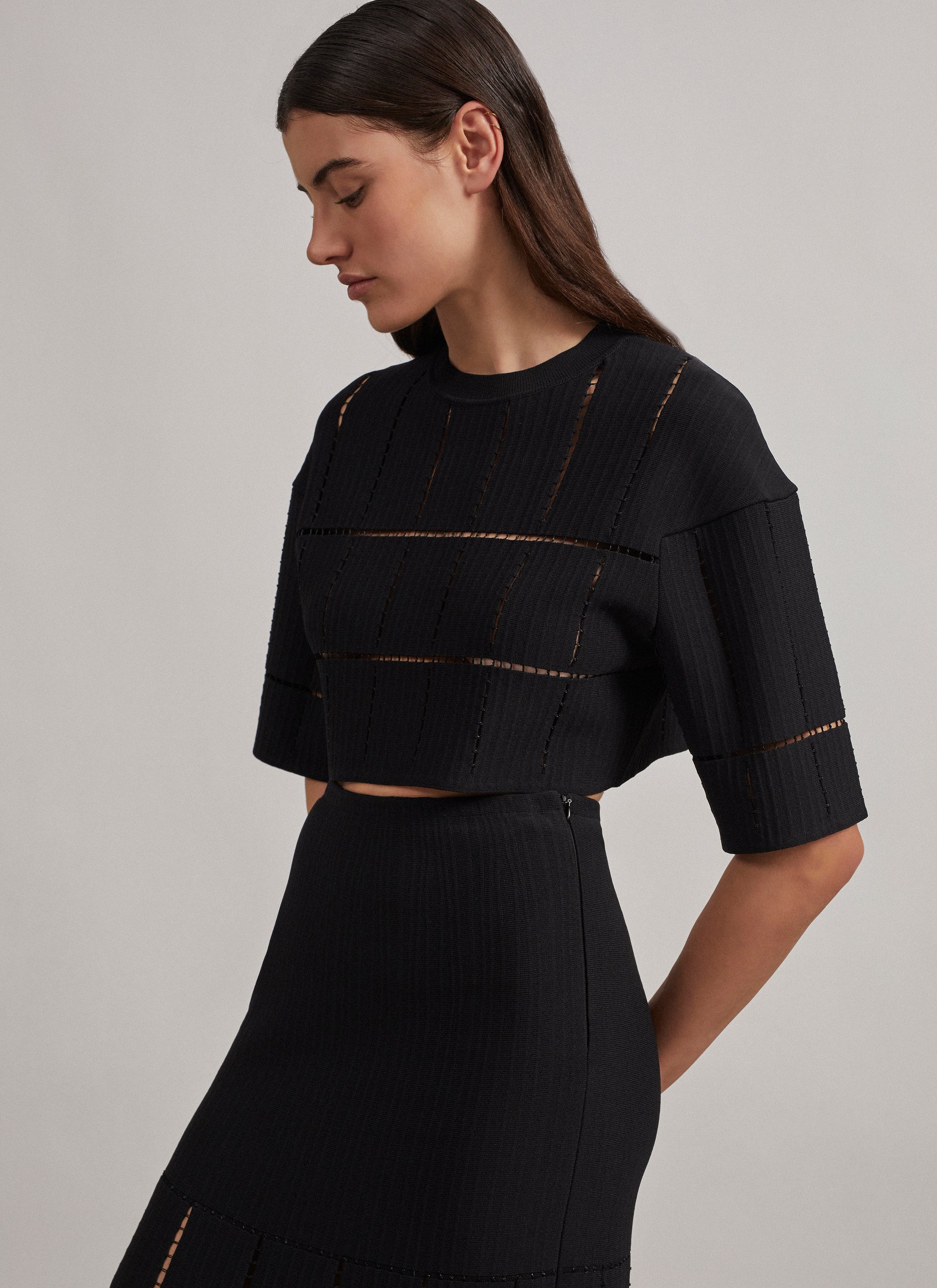 Knit and raffia jumper - Black