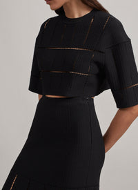 Short-sleeved knit and raffia jumper - Black intense