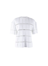 Pull manches courtes en maille et raphia - Blanc