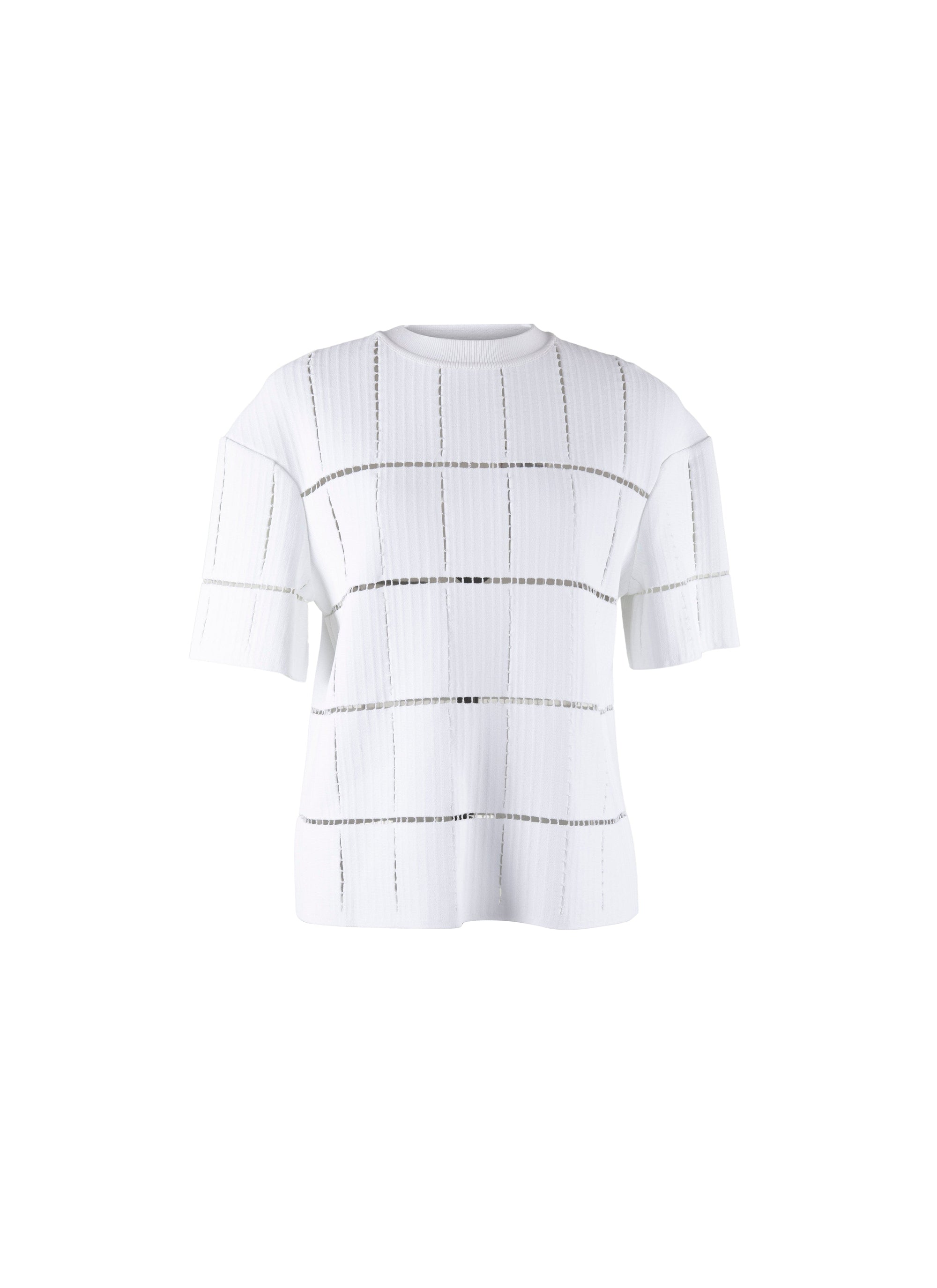 Pull manches courtes en maille et raphia - Blanc